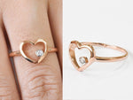 18K Yellow gold / Size 6.75 / Diamond Heart Ring / Diamond Promise Ring / Minimal Heart Ring / Thin Gold Ring / NXDOJGD20/14 - Jewels By Tarry