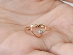 18K Yellow gold / Size 6.75 / Diamond Heart Ring / Diamond Promise Ring / Minimal Heart Ring / Thin Gold Ring / NXDOJGD20/14 - Jewels By Tarry