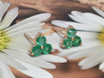 18K Rose gold / Emerald Earring / Tiny Emerald Trio Stud Earrings / Three emerald Stud / Anniversary Gift / NXDDE558 - Jewels By Tarry