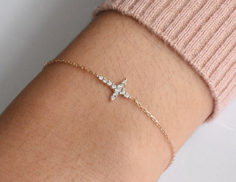 BEZEL DIAMOND & PAVE CROSS BRACELET